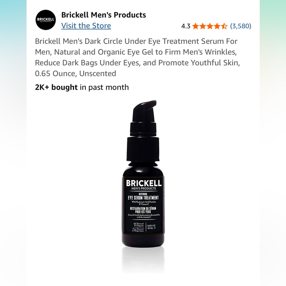 Brickell Men's Restoring Eye Serum Treatment 0.65 oz NWT